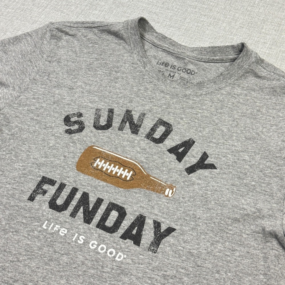 Life Is Good T-Shirt Mens M Gray Graphic Football Crew Neck Short Sleeve Tagless